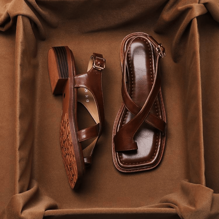 Ivy Cross Sandals | Italian Leather, Orthopedic Cushioned Footbed - 3