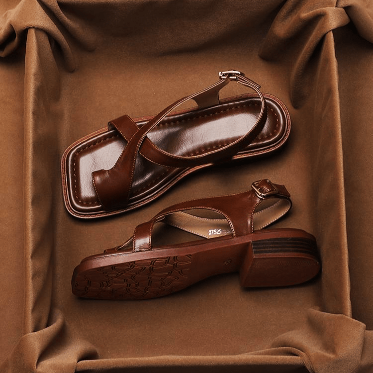 Ivy Cross Sandals | Italian Leather, Orthopedic Cushioned Footbed - 1