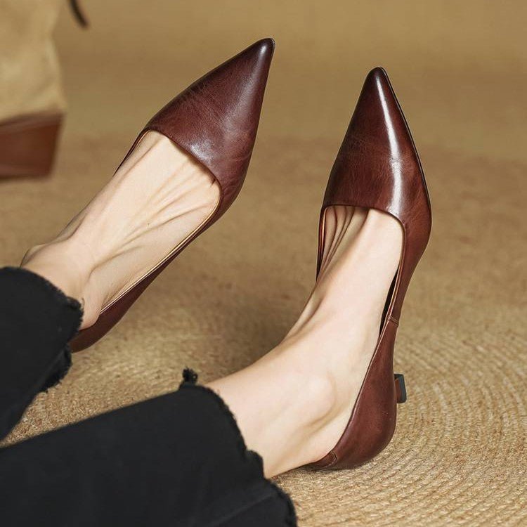 Sera Leather Heels | Top-Grain Cowhide, Elegant 4.5 cm Kitten Heel - 17