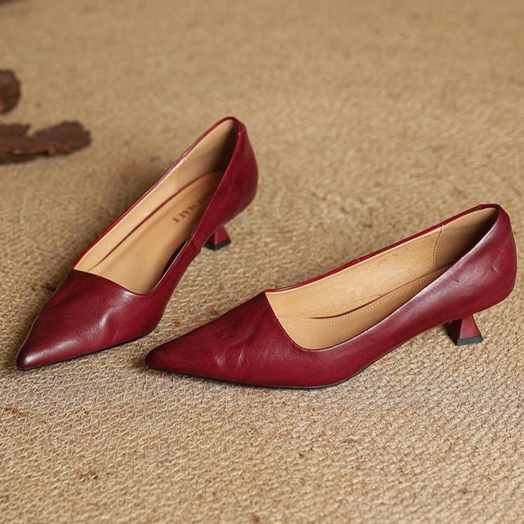 Sera Leather Heels | Top-Grain Cowhide, Elegant 4.5 cm Kitten Heel - 11