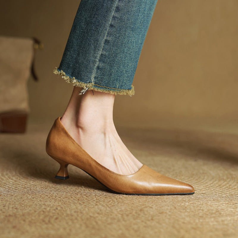 Sera Leather Heels | Top-Grain Cowhide, Elegant 4.5 cm Kitten Heel - 6