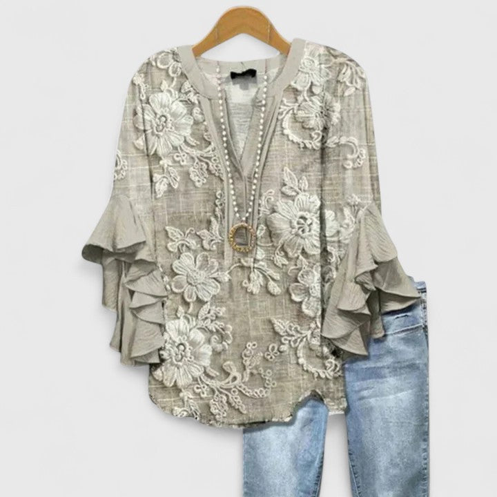 Althea | Elegant Ruffle Sleeve Floral Blouse