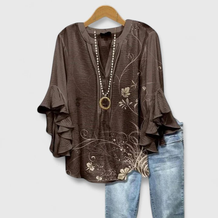 Althea | Elegant Ruffle Sleeve Floral Blouse