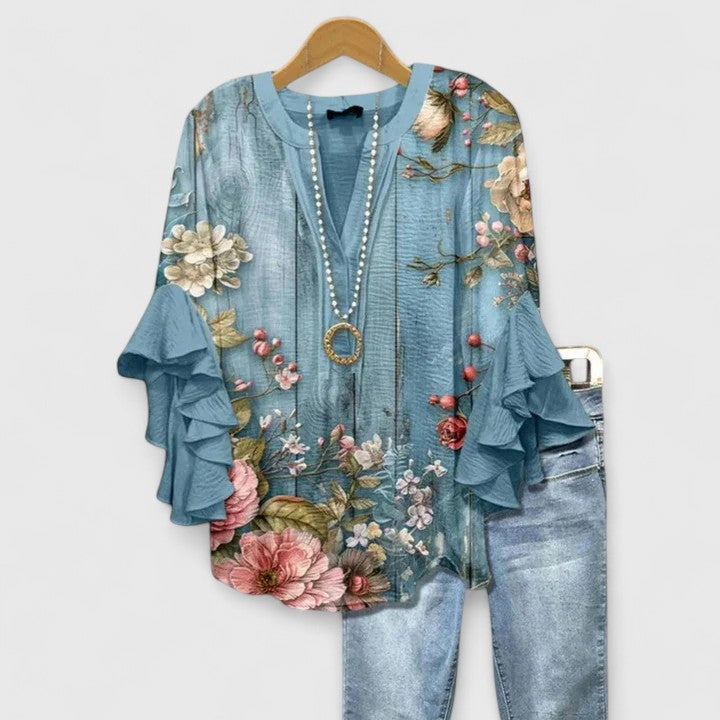 Althea | Elegant Ruffle Sleeve Floral Blouse