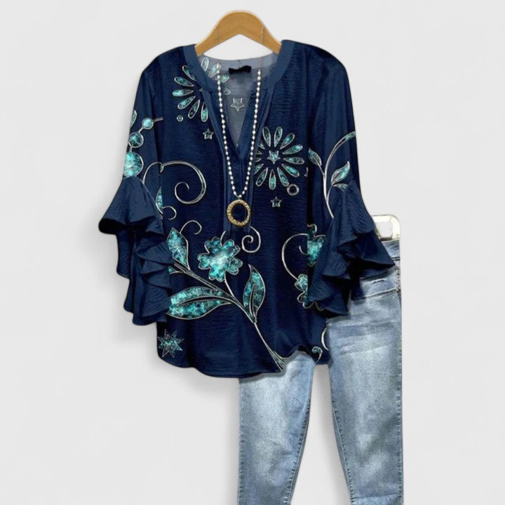 Althea | Elegant Ruffle Sleeve Floral Blouse