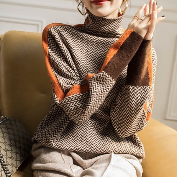 Malou | STRIKING STRIPED TURTLENECK PULLOVER