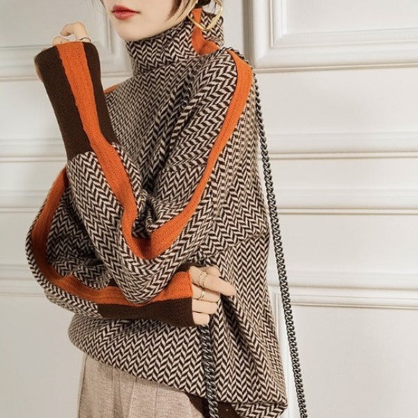 Malou | STRIKING STRIPED TURTLENECK PULLOVER