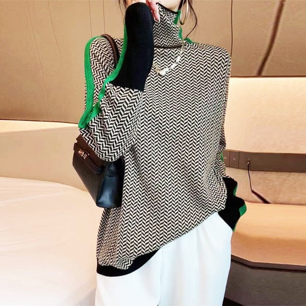 Malou | STRIKING STRIPED TURTLENECK PULLOVER
