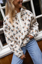 Emma Ecru Floral Fleece – detail view