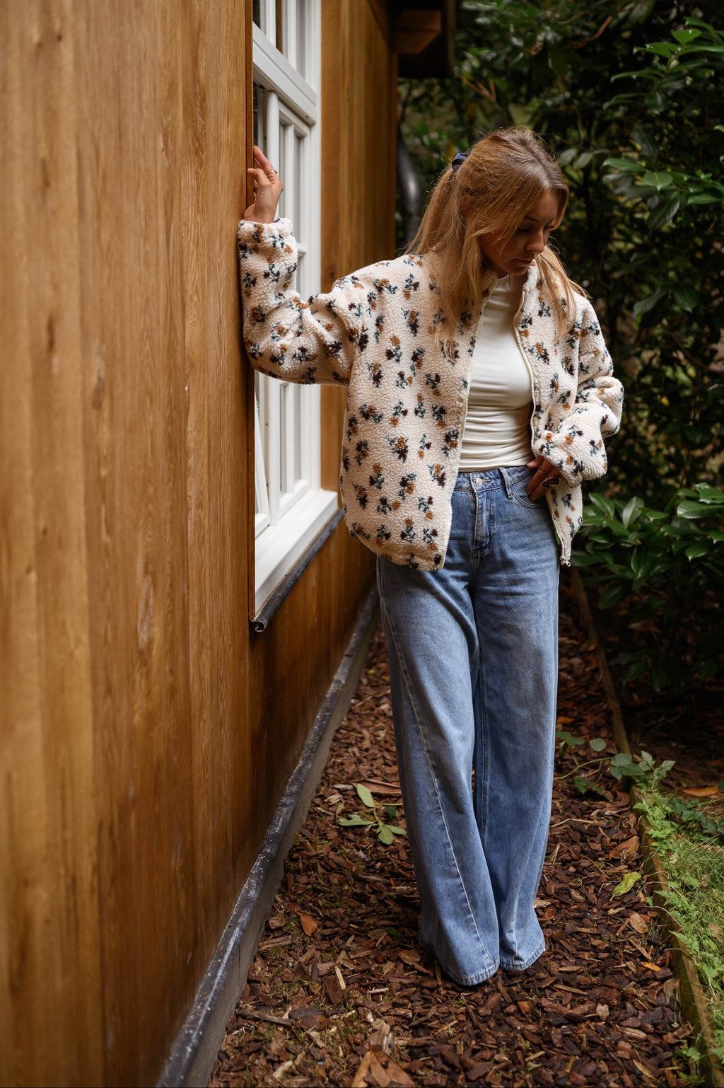 Emma Ecru Floral Fleece – side view