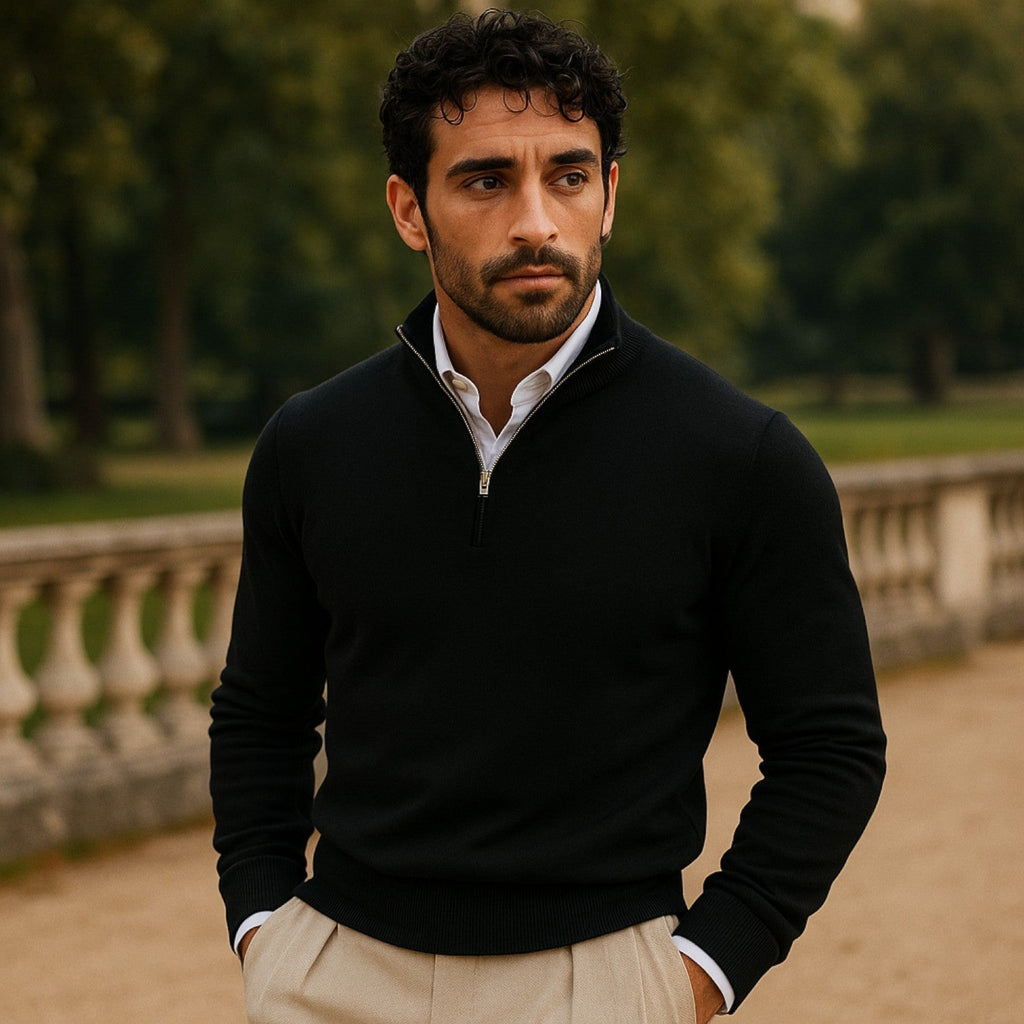 Tobias | Men's Cashmere blend Pullover with Half Zip and Long Sleeves