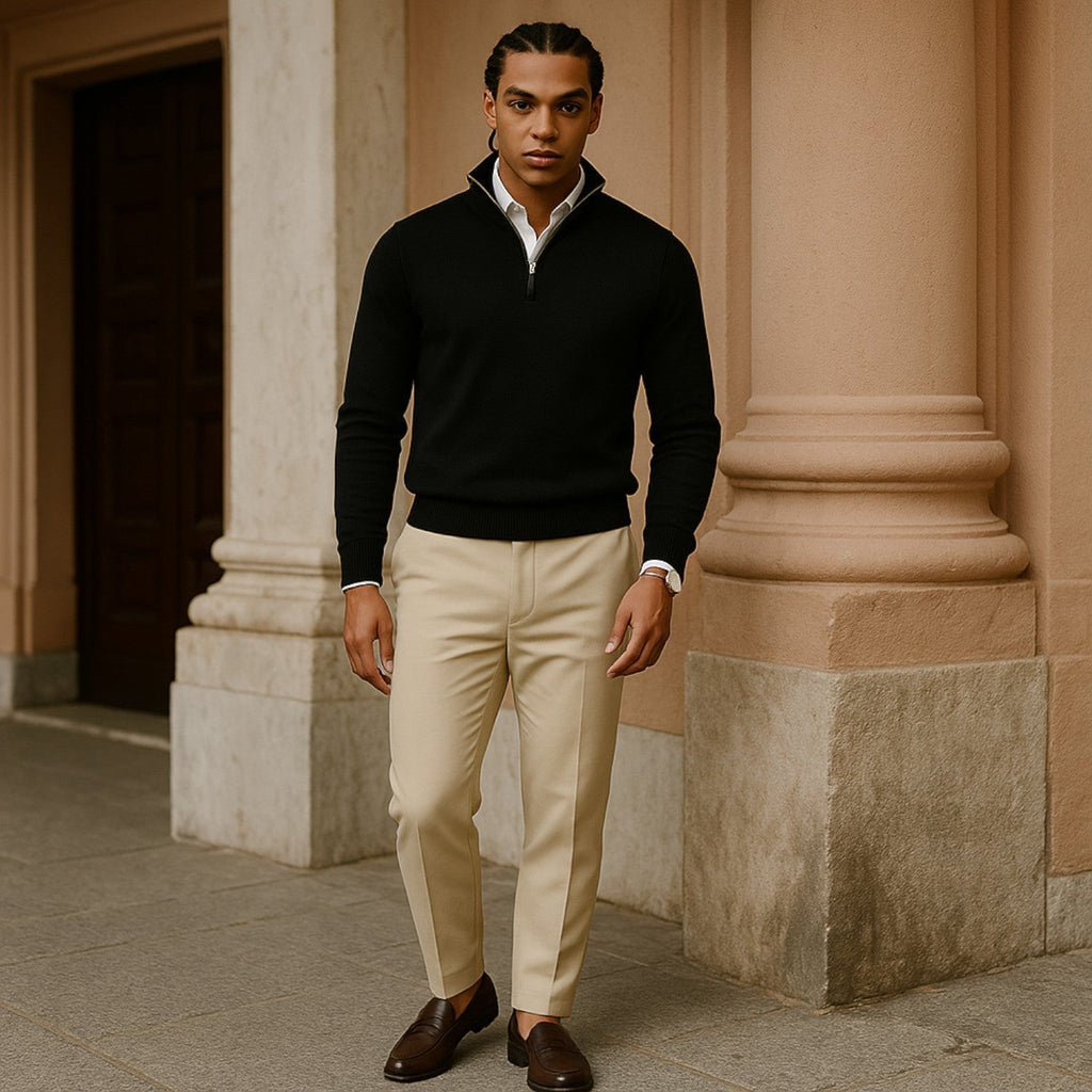 Tobias | Men's Cashmere blend Pullover with Half Zip and Long Sleeves