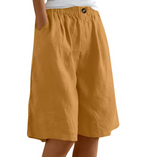Soft beige women's shorts in a relaxed fit, perfect for casual summer outings. 10