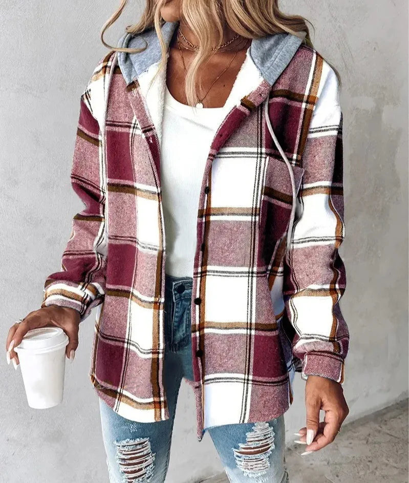 Highland Plaid Hooded Coat – back view