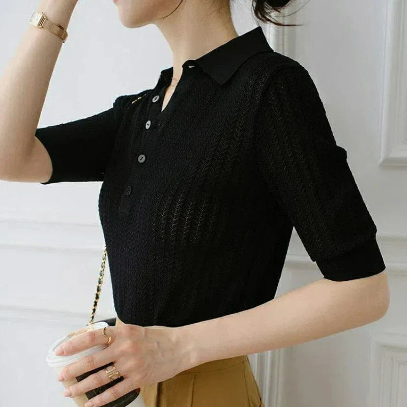 Amy | Ribbed Knit Polo