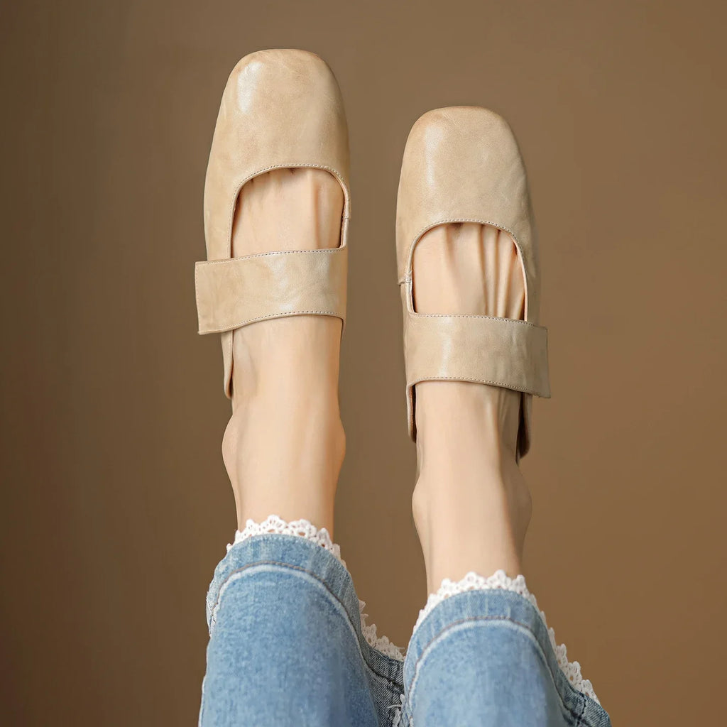 Yena | Leather Square Toe Chunky Heel Mules