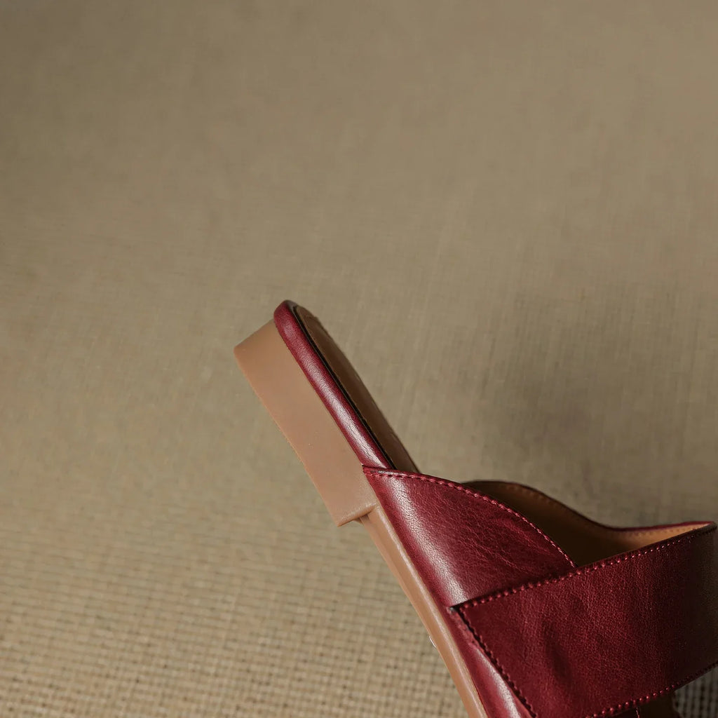 Yena | Leather Square Toe Chunky Heel Mules