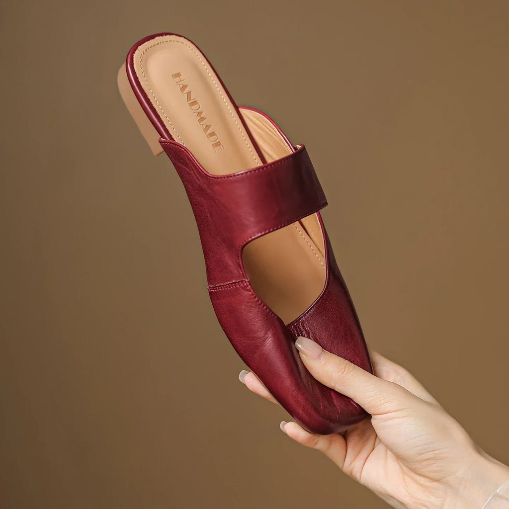 Yena | Leather Square Toe Chunky Heel Mules