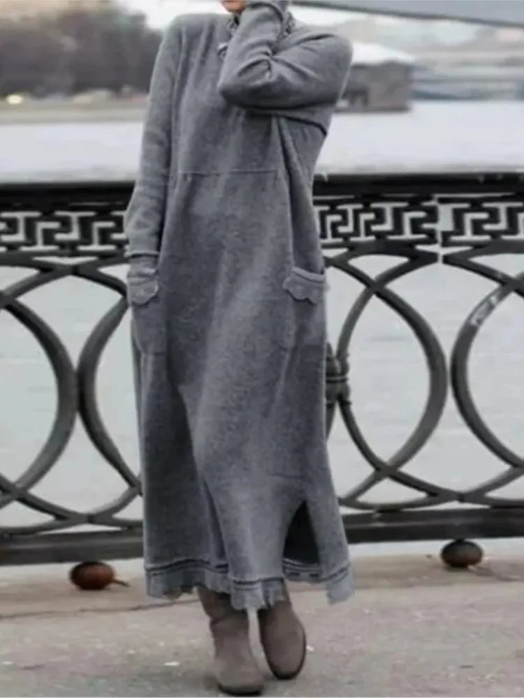 Delphine - Casual and warm long velvet dress