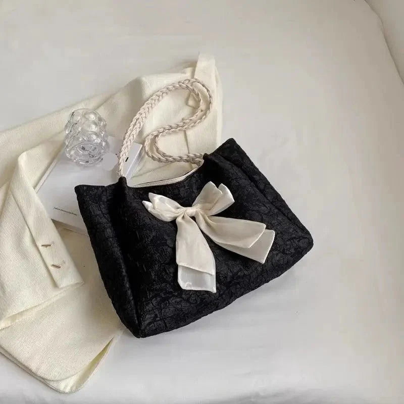 Large Bow Accent Tote Bag | Soft Textured Finish
