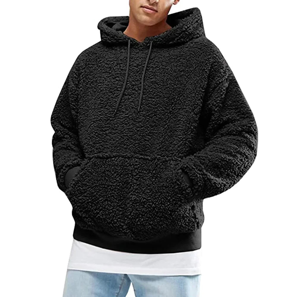 Mason teddy fleece pullover hoodie, black