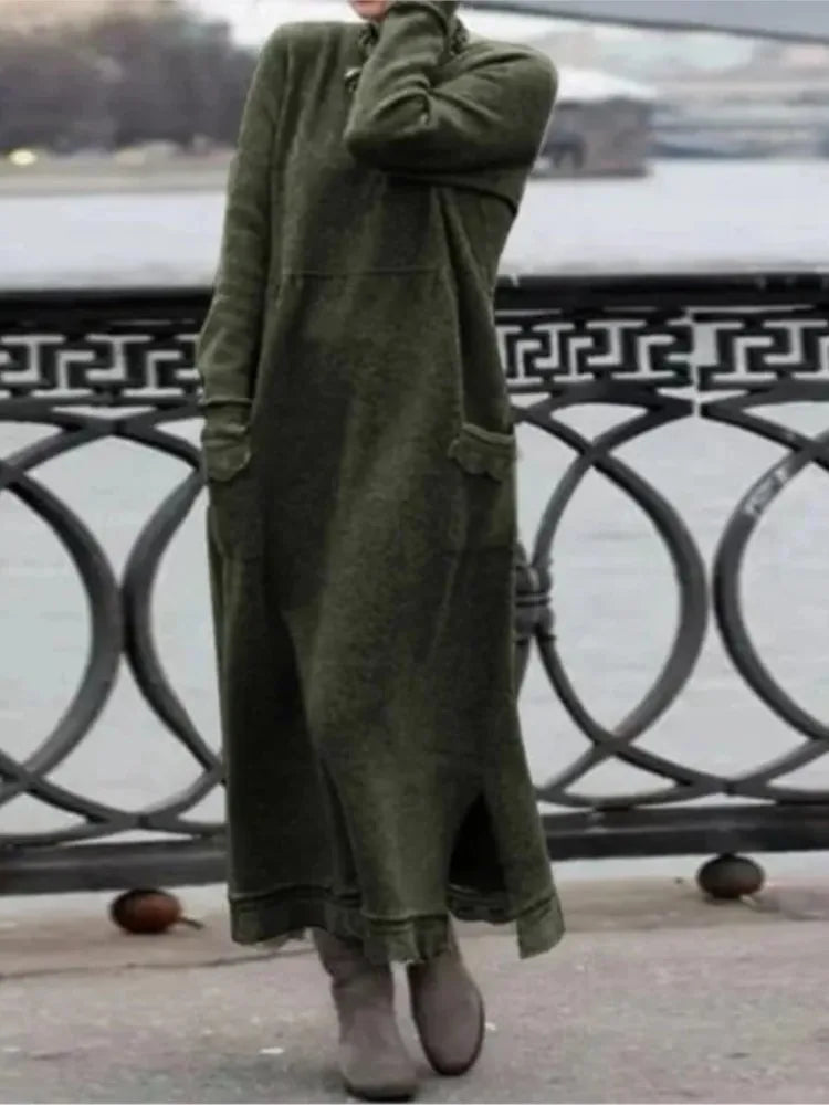 Delphine - Casual and warm long velvet dress
