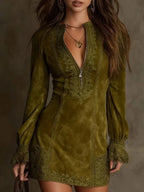 Loes | The Suede-Effect Lace Mini Dress