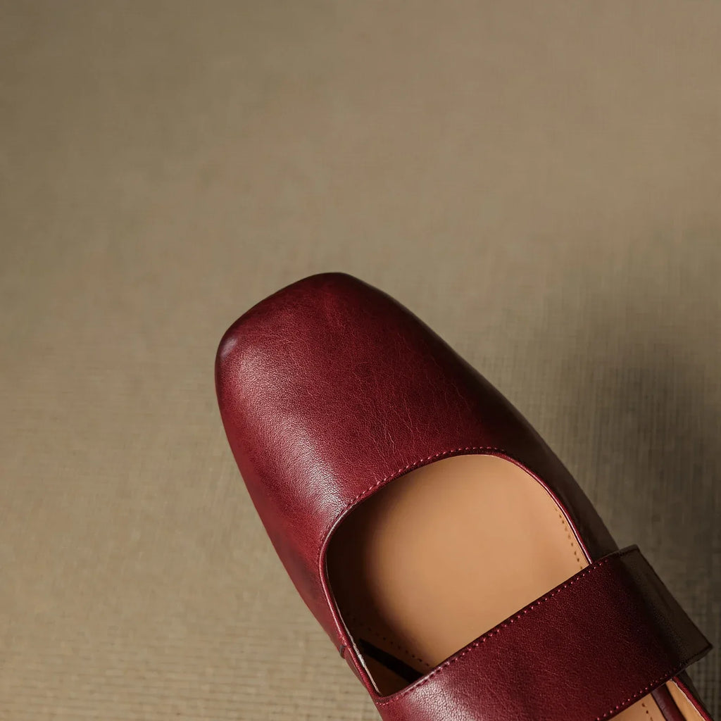 Yena | Leather Square Toe Chunky Heel Mules