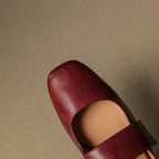 Yena | Leather Square Toe Chunky Heel Mules