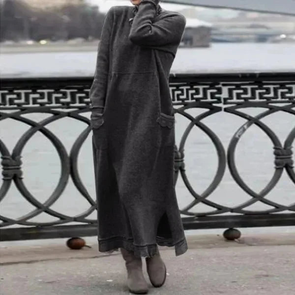 Delphine - Casual and warm long velvet dress