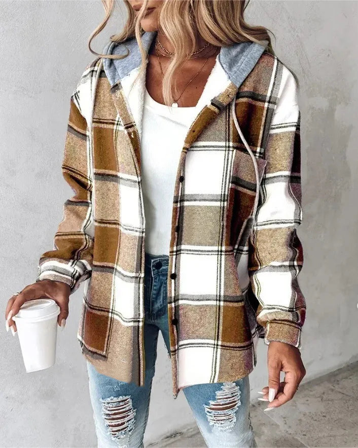Highland Plaid Hooded Coat – detail view