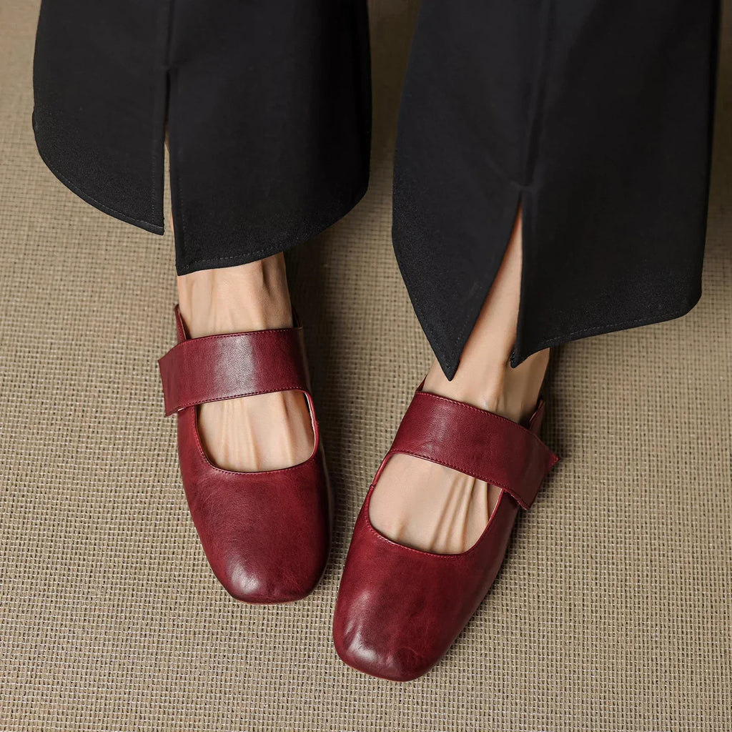 Yena | Leather Square Toe Chunky Heel Mules