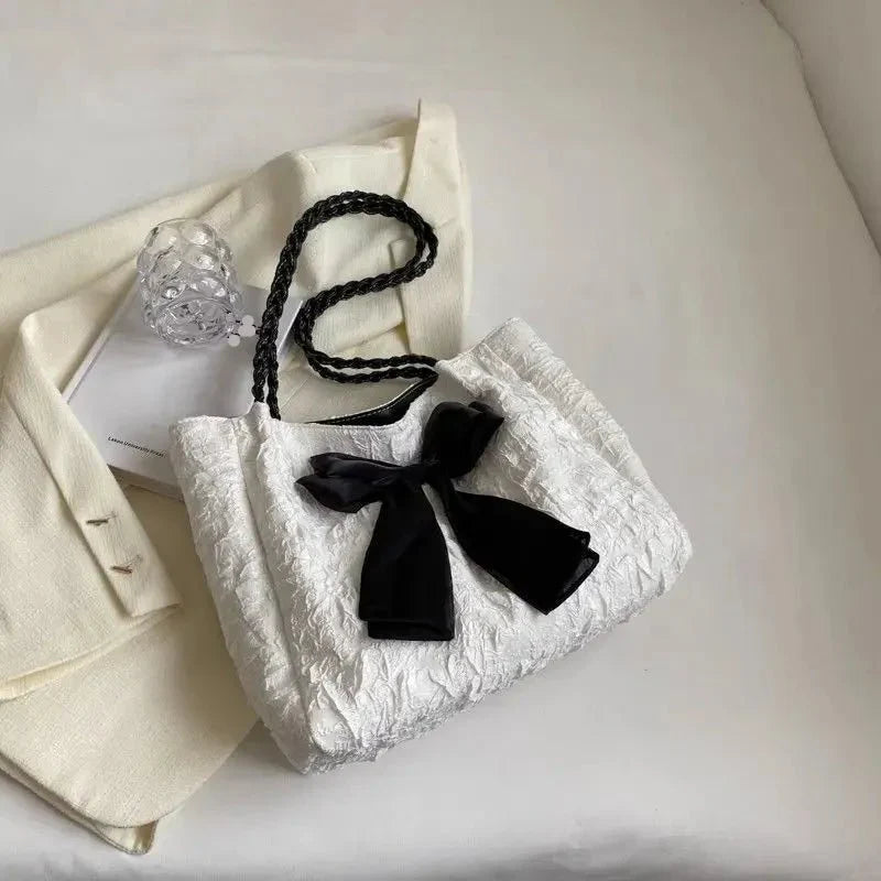 Large Bow Accent Tote Bag | Soft Textured Finish