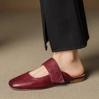 Yena | Leather Square Toe Chunky Heel Mules
