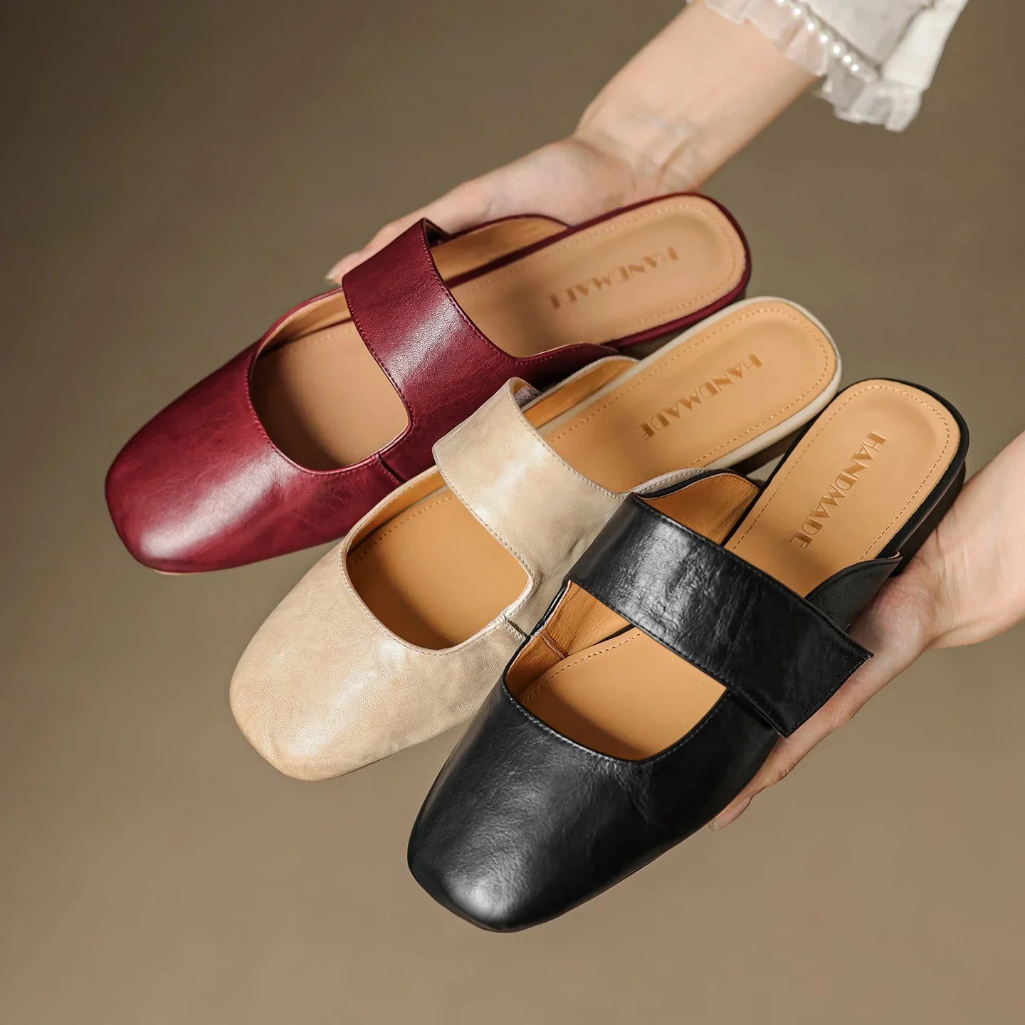 Yena | Leather Square Toe Chunky Heel Mules