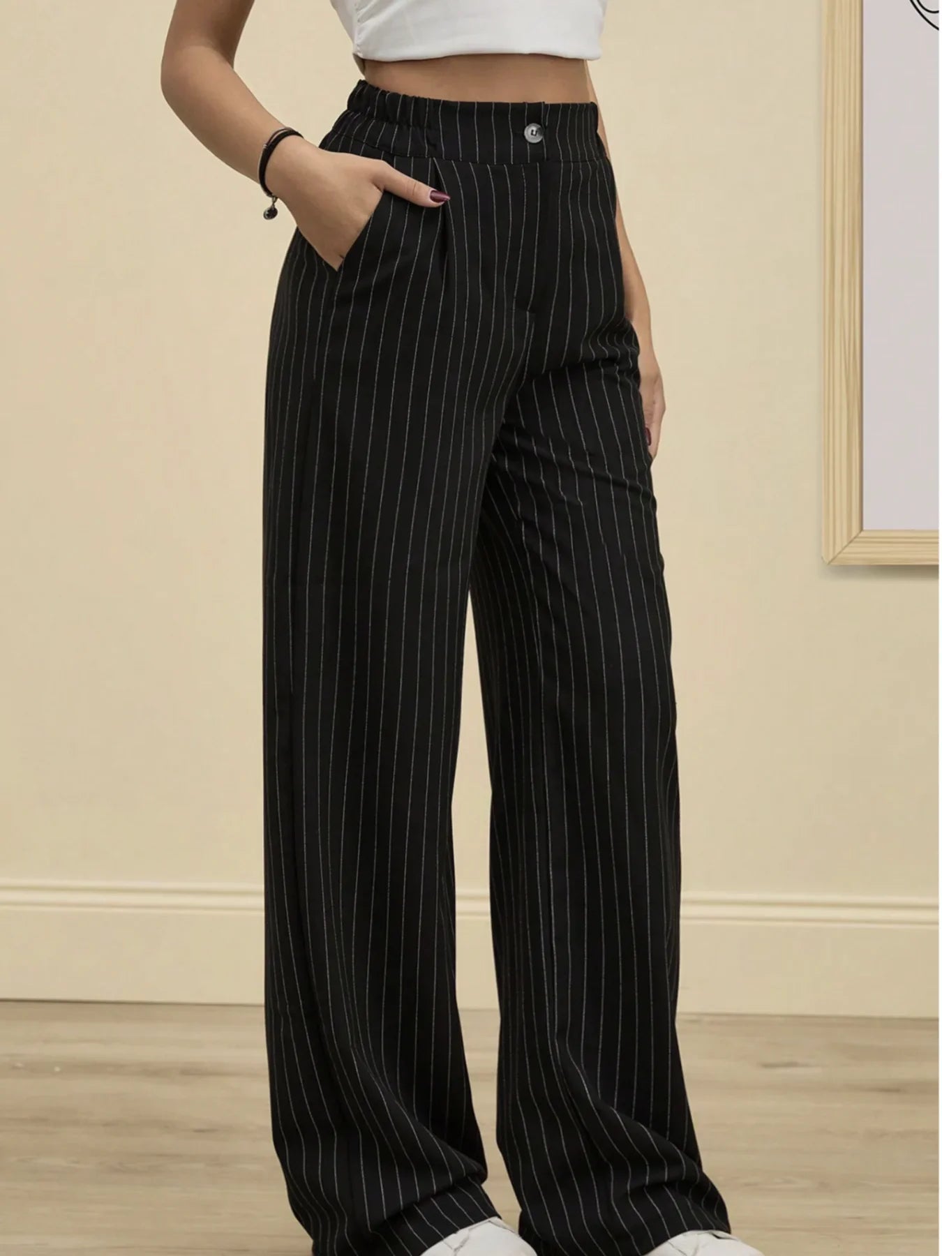Noelle | High Waist Striped Trousers