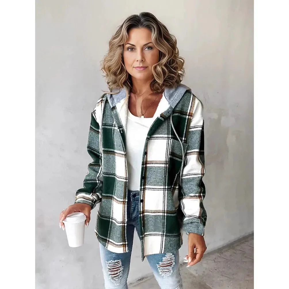 Highland Plaid Hooded Coat – close-up
