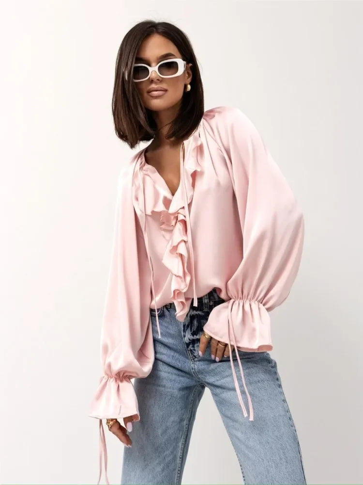 Liora | Satin Ruffle Blouse