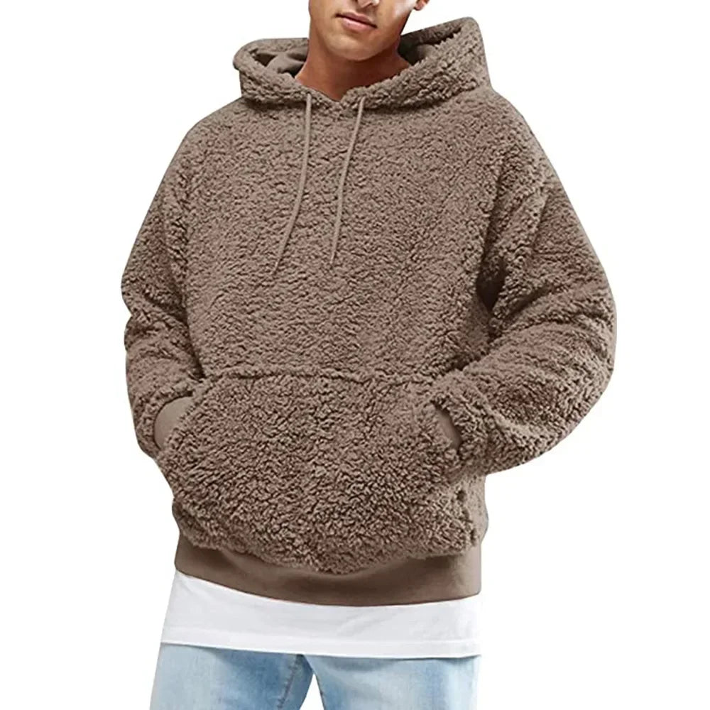 Mason teddy fleece pullover hoodie, brown