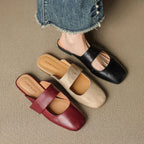 Yena | Leather Square Toe Chunky Heel Mules