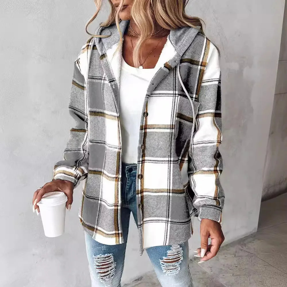 Highland Plaid Hooded Coat – side view