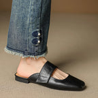 Yena | Leather Square Toe Chunky Heel Mules