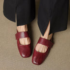 Yena | Leather Square Toe Chunky Heel Mules