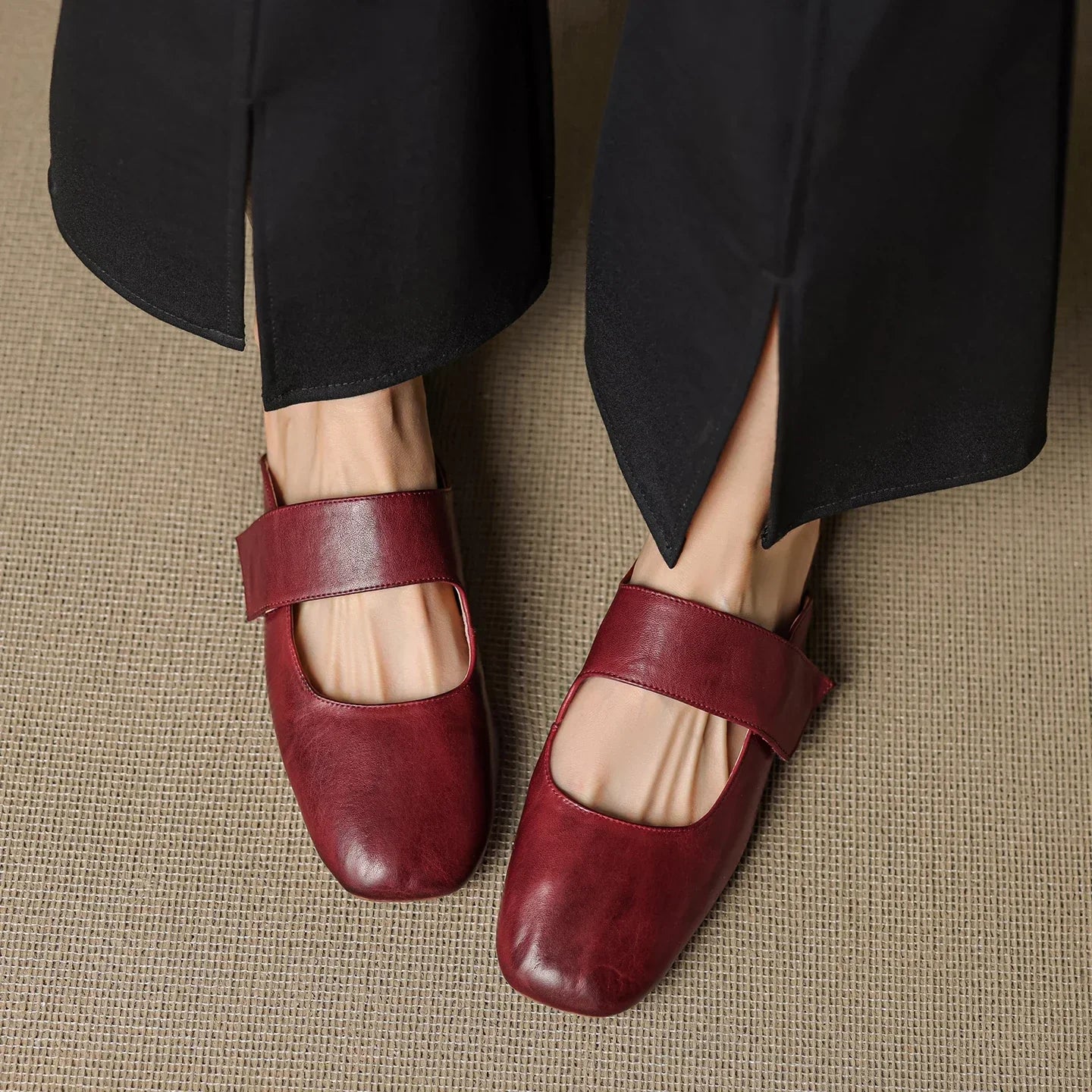Yena | Leather Square Toe Chunky Heel Mules