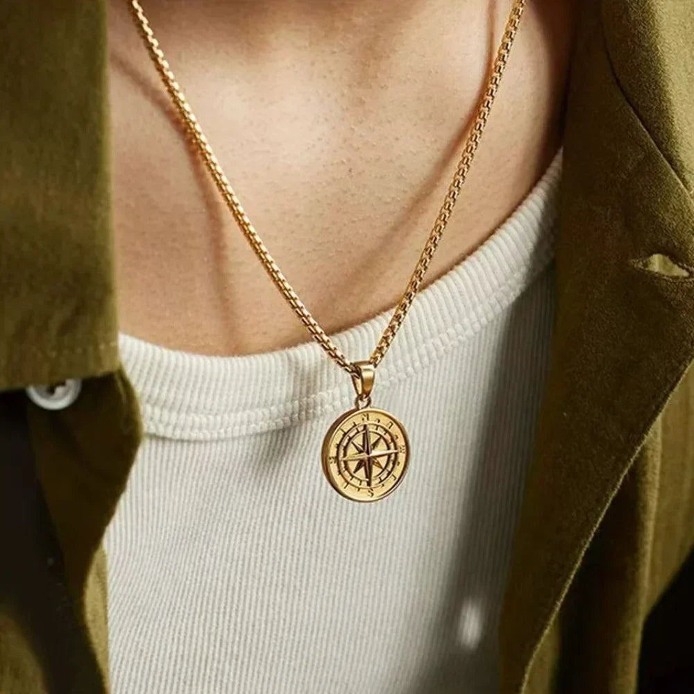Steel Compass Necklace