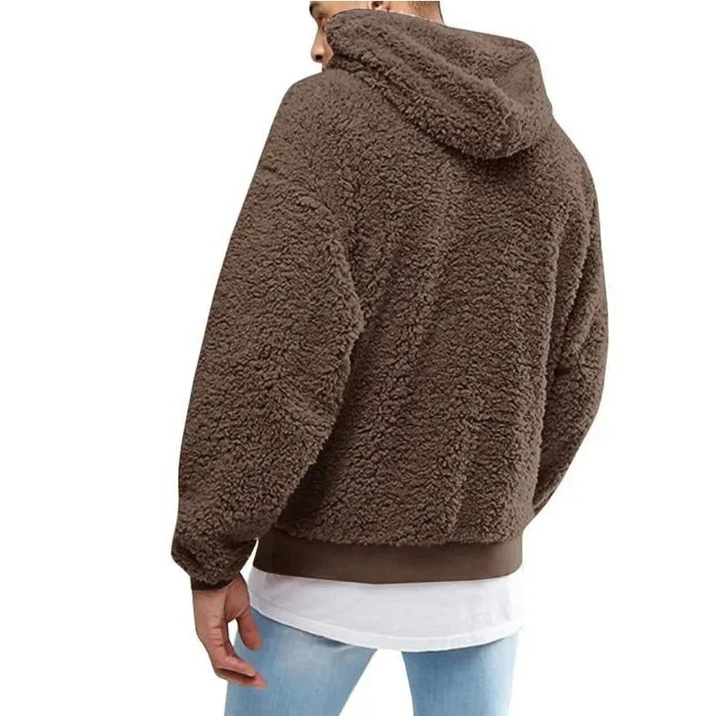 Mason teddy fleece pullover hoodie, worn