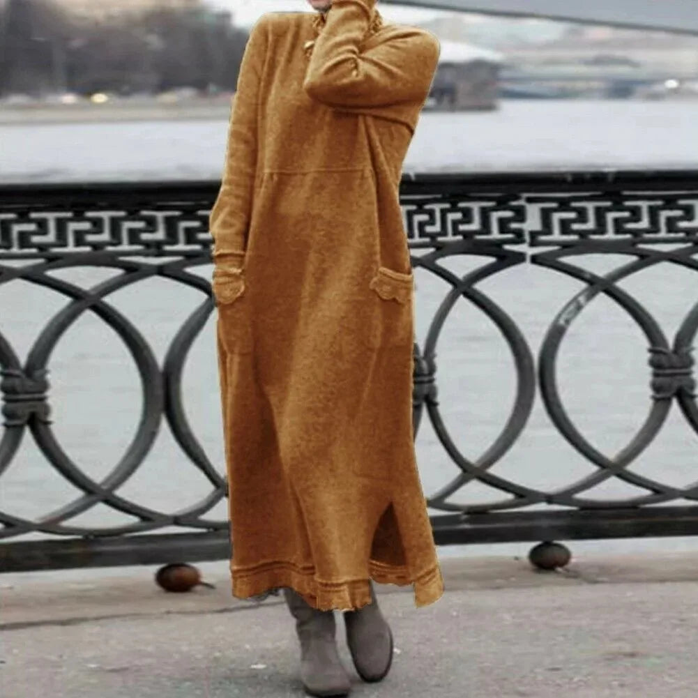 Delphine - Casual and warm long velvet dress