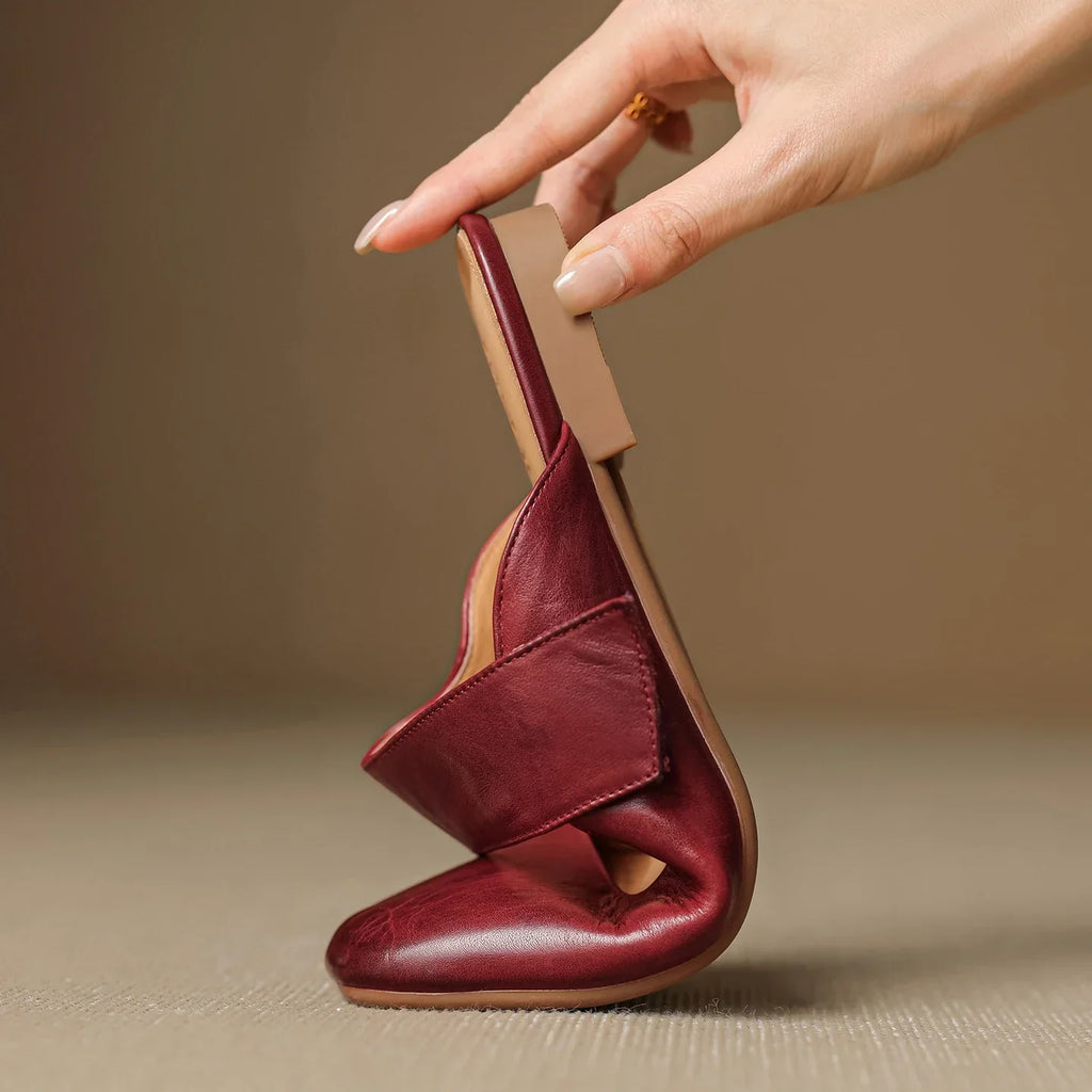 Yena | Leather Square Toe Chunky Heel Mules
