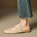 Yena | Leather Square Toe Chunky Heel Mules