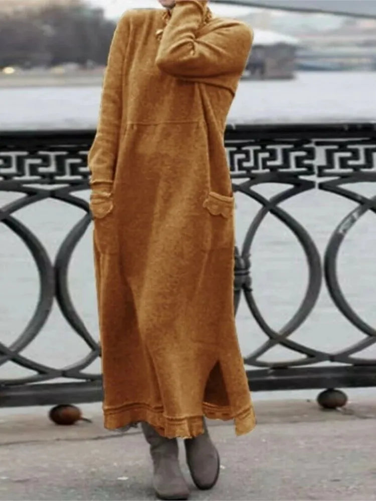 Delphine - Casual and warm long velvet dress